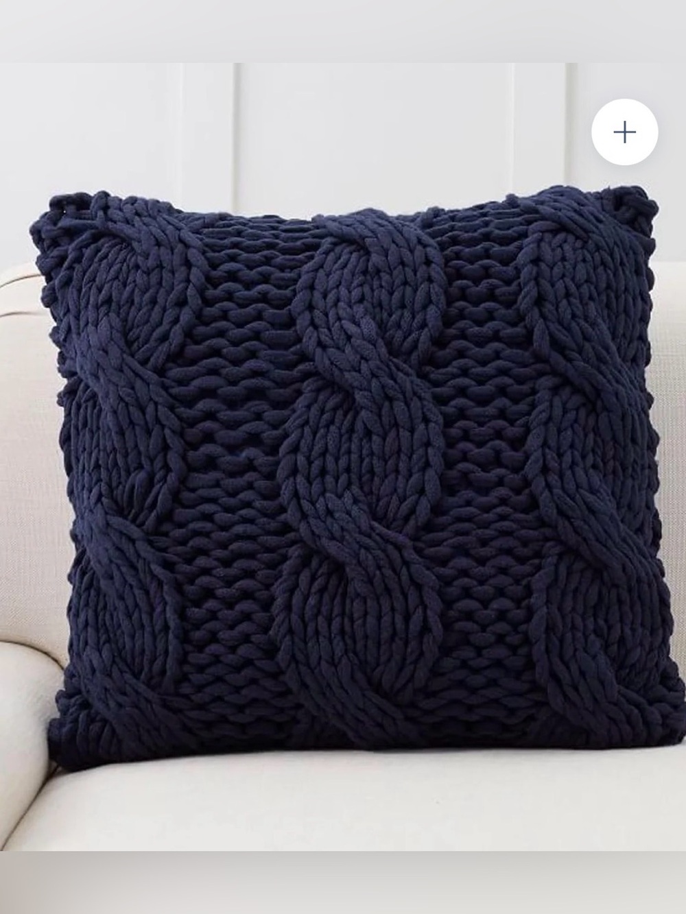 Pottery Hand-Knit Cable Throw Pillow in Navy